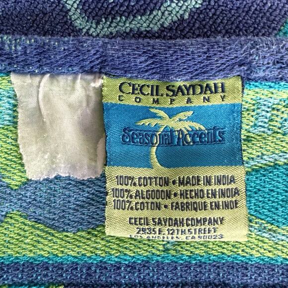 Vintage Cecil Saydah Beach Towel Go Fish Blue Green Cotton Retro Whimsical 34x63 - Picture 3 of 11